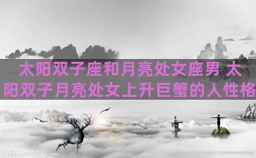 太阳双子座和月亮处女座男 太阳双子月亮处女上升巨蟹的人性格